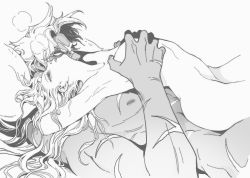 Rule 34 | 1boy, 1girl, arched back, armpits, grabbing another&#039;s breast, couple, dizi930, eyelashes, closed eyes, forever 7th capital, grabbing, hetero, highres, long hair, muscular, nude, scar, scar on face, sex, simple background, sketch, white background
