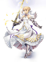 Rule 34 | 1girl, absurdres, ahoge, armor, armored boots, artoria pendragon (fate), blonde hair, boots, caliburn (fate), detached sleeves, fate/stay night, fate/unlimited codes, fate (series), green eyes, highres, princess ailish, saber (fate), saber lily, solo