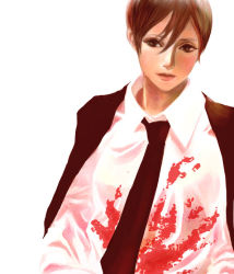 Rule 34 | 1girl, bad id, bad pixiv id, blood, capcom, female focus, formal, grasshopper manufacture, kaede smith, killer7, necktie, short hair, simple background, solo, suit, white background