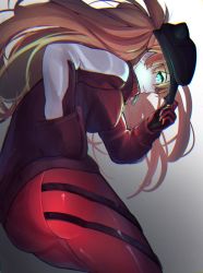 Rule 34 | 1girl, ass, baseball cap, black hat, blue eyes, bodysuit, bodysuit under clothes, breasts, brown hair, evangelion: 3.0 you can (not) redo, eyepatch, glowing, glowing eyes, hands in pockets, hat, highres, jacket, lips, long hair, long sleeves, looking at viewer, looking to the side, neon genesis evangelion, night, night sky, plugsuit, rebuild of evangelion, red bodysuit, shiny clothes, sky, solo, souryuu asuka langley, very long hair, wide hips, yakankome