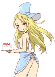Rule 34 | 1girl, absurdres, apron, ass, blonde hair, blue eyes, bow, bravely default: flying fairy, bravely default (series), cake, edea lee, food, fruit, hair bow, highres, naked apron, nipple slip, nipples, purdoy25, solo, strawberry, tongue, tongue out