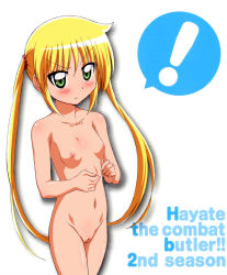 Rule 34 | blonde hair, completely nude, copyright name, flat chest, green eyes, hayate no gotoku!, nipples, nude, pectorals, pussy, sanzen&#039;in nagi, solo, twintails