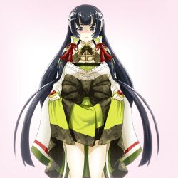 Rule 34 | 1girl, black hair, blush, bow, breasts, closed mouth, dress, hair ornament, highres, kantai collection, large breasts, long dress, long hair, looking at viewer, mizuho (kancolle), solo, tk8d32, very long hair, yellow eyes