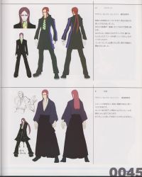Rule 34 | 1boy, absurdres, alternate costume, artbook, ascot, asgot, character sheet, glasses, gloves, hakama, hakama skirt, highres, japanese clothes, karel werfel, male focus, non-web source, partially colored, pink hair, senkou no ronde, skirt, solo, translation request