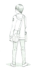 Rule 34 | 1boy, bag, full body, male focus, monochrome, original, short hair, shoulder bag, sketch, solo, traditional media, white background, yoshitomi akihito