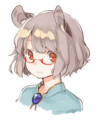 Rule 34 | 1girl, akagashi hagane, animal ears, bad id, bad pixiv id, bespectacled, bob cut, capelet, glasses, grey hair, looking at viewer, mouse ears, nazrin, portrait, red-framed eyewear, red eyes, short hair, simple background, smile, solo, touhou, white background