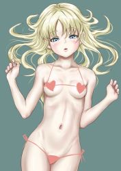 Rule 34 | 1girl, artist request, bikini, blonde hair, blush, breasts, navel, small breasts, solo, swimsuit, tagme
