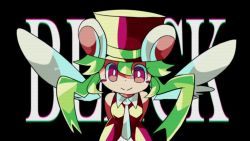 Rule 34 | 1girl, animal ears, blush stickers, breasts, green hair, hat, highres, leotard, mad rat dead, mouse (animal), mouse ears, mouse girl, nippon ichi, rat god, red eyes, top hat, wings, wrist cuffs