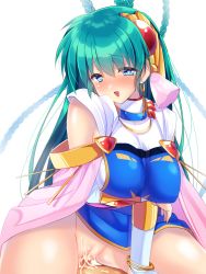 Rule 34 | 1boy, 1girl, :d, aqua hair, blue eyes, braid, breasts, can can bunny, cum, cum in pussy, earrings, eyes visible through hair, furrowed brow, hair between eyes, heart, heart-shaped pupils, hetero, jewelry, large breasts, long hair, nanami neru, no panties, open mouth, pelvic curtain, penis, pussy, sex, simple background, smile, solo focus, swatty (can can bunny), symbol-shaped pupils, vaginal, very long hair, white background