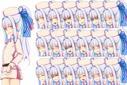Rule 34 | 1girl, at2., blue hair, blush, chef, chef hat, closed mouth, expressions, hair intakes, hat, kotonoha aoi, long hair, long sleeves, looking at viewer, ponytail, red eyes, sidelocks, smile, solo, voiceroid, white hat
