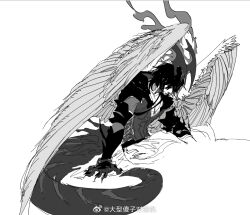 Rule 34 | 1boy, bird wings, black hair, bread, clive rosfield, final fantasy, final fantasy xvi, food, horns, medicineowl2, muscular, muscular male, sitting, tail, white background, wings
