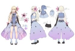 Rule 34 | 1girl, amanohoshi chiroru, black footwear, black gloves, blonde hair, character sheet, commentary, commentary request, elbow gloves, flower, full body, gloves, hair flower, hair ornament, long hair, looking at viewer, ne-on, propro production, purple eyes, shoes, simple background, smile, socks, virtual youtuber, white background