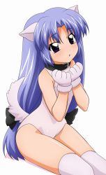 Rule 34 | 1990s (style), absurdres, animal ears, blue hair, collar, dog ears, dog tail, gloves, highres, leotard, lost universe, non-web source, retro artstyle, solo, sugimura tomokazu, tail, thighhighs