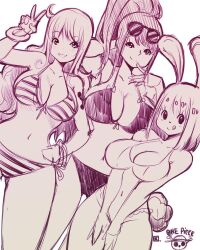 Rule 34 | 3girls, :d, alternate hairstyle, animal ears, ass, bikini, breasts, carrot (one piece), cleavage, furry, furry female, hand on own hip, highres, huge ass, kenron toqueen, large breasts, licking lips, long hair, looking at viewer, medium hair, monochrome, multiple girls, nami (one piece), navel, nico robin, one-piece swimsuit, one piece, open mouth, ponytail, rabbit ears, rabbit girl, rabbit tail, shoulder tattoo, side-tie bikini bottom, simple background, smile, standing, string bikini, sunglasses on head, swimsuit, tail, tattoo, tongue, tongue out, v, very long hair, white background, wide hips