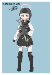 Rule 34 | 1girl, absurdres, ar-15, assault rifle, borrowed character, child, commission, gun, highres, holding, holding gun, holding weapon, kochiya tenko, military, pixiv commission, pixiv username, red eyes, rifle, tactical clothes, weapon, white hair