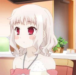 Rule 34 | 1girl, animated, animated gif, blush stickers, eating, fate/kaleid liner prisma illya, fate (series), female focus, food, indoors, leysritt (fate), lowres, red eyes, rice, short hair, solo, white hair