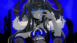 Rule 34 | + +, .live, 1girl, absurdres, barbed wire, black collar, black nails, blue background, blue eyes, blue theme, chair, coat, collar, crown, unworn crown, finger to mouth, fur-trimmed coat, fur trim, grin, highres, holding, holding crown, kakyouin chieri, king (vocaloid), long hair, looking at viewer, nail polish, smile, solo, teeth, throne, two side up, user jhhp7477, virtual youtuber, vocaloid