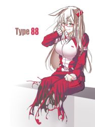 Rule 34 | 1girl, animal ears, breasts, character name, commentary request, crying, crying with eyes open, female focus, girls&#039; frontline, hair ornament, hand on own face, large breasts, long hair, missing limb, red track suit, sd bigpie, sitting, solo, tears, torn clothes, track suit, type 88 (girls&#039; frontline)
