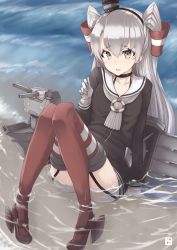 Rule 34 | 10s, 1girl, amatsukaze (kancolle), brown eyes, dress, gloves, hairband, highres, kantai collection, long hair, mku, open mouth, sailor dress, silver hair, solo, two side up
