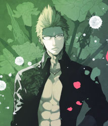 Rule 34 | 10s, 1boy, abs, bad id, bad pixiv id, brown hair, final fantasy, final fantasy xv, flower, glasses, hair up, ignis scientia, jewelry, male focus, muscular, necklace, open clothes, open shirt, petals, polearm, roka (lovecom000), shirt, silhouette, solo, spear, weapon