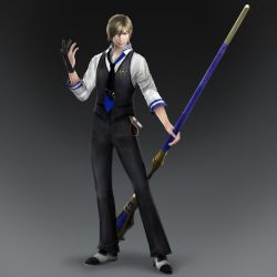 Rule 34 | 1boy, 3d, alternate costume, full body, gradient background, guo jia, male focus, necktie, shin sangoku musou, solo