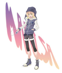 Rule 34 | 1girl, ankle boots, bad id, bad pixiv id, beanie, blonde hair, boots, casual, contemporary, digital media player, female focus, full body, hat, ipod, kirisame marisa, solo, touhou, white background, yonyon