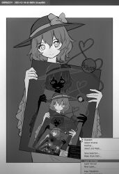 Rule 34 | adobe photoshop, bow, chiroru (cheese-roll), closed mouth, commentary, cursor, dated, dialogue box, dual persona, english text, greyscale, hat, hat bow, heart, heart of string, highres, komeiji koishi, looking at viewer, monochrome, negative, recursion, smile, third eye, touhou