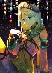 Rule 34 | androgynous, bad id, bad pixiv id, bare shoulders, blonde hair, blue eyes, detached sleeves, erubo, gender request, hair between eyes, jewelry, long hair, nail polish, necklace, solo