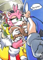 Rule 34 | 1boy, aku tojyo, amy rose, anus, double penetration, group sex, penis, public indecency, pussy, sex, sonic (series), sonic the hedgehog, stealth sex, tails (sonic), uncensored