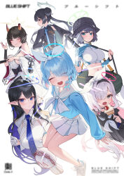 Rule 34 | 1boy, 6+girls, absurdres, arona (blue archive), bare shoulders, black coat, black dress, black eyes, black hair, black hairband, black headwear, black sailor collar, black skirt, blue archive, blue eyes, blue hair, blue halo, blue necktie, blush, braid, breasts, broken horn, china dress, chinese clothes, closed eyes, closed mouth, coat, collared dress, colored inner hair, commentary, detached sleeves, dong ji, doodle sensei (blue archive), double bun, dragon print, dress, glasses, green eyes, green halo, grey coat, grey eyes, grey hair, grey halo, gun, hair bun, hair over one eye, hairband, halo, hat, highres, horns, japanese clothes, kimono, kisaki (blue archive), lahti-saloranta m/26, large breasts, light machine gun, long hair, long sleeves, multicolored hair, multiple girls, navel, neckerchief, necktie, niya (blue archive), open clothes, open coat, open mouth, pink hair, plana (blue archive), pleated skirt, pointy ears, raglan sleeves, rash guard, red halo, rin (blue archive), sailor collar, saki (blue archive), saki (swimsuit) (blue archive), sensei (blue archive), short hair, single braid, skirt, smile, striped clothes, striped coat, twintails, vertical-striped clothes, vertical-striped coat, weapon, white dress, white kimono, white neckerchief, white sailor collar, white skirt, white sleeves, wide sleeves, yellow halo