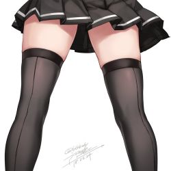 Rule 34 | 1girl, arashi (kancolle), artist name, black thighhighs, dated, kantai collection, pleated skirt, rokuwata tomoe, simple background, skindentation, skirt, solo, thighhighs, twitter username, white background
