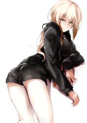 Rule 34 | 1girl, absurdres, adapted costume, artoria pendragon (all), artoria pendragon (fate), black shirt, black shorts, blonde hair, blouse, breasts, casual, closed mouth, commentary request, fate/stay night, fate (series), hair between eyes, highres, hood, hoodie, long sleeves, looking at viewer, official alternate costume, open clothes, open hoodie, saber (fate), saber alter, saber alter (ver. shinjuku 1999) (fate), shirokuma1414, shirt, short shorts, shorts, simple background, solo, thighs, white background, yellow eyes