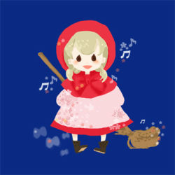 Rule 34 | 1990s (style), 1girl, akazukin chacha, blonde hair, broom, cape, chacha, dress, hood, hooded cape, lowres, red cape, red dress, solo