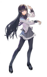 1girl akemi_homura akemi_homura_(magical_girl) black_hair cxxxl hairband highres long_hair magical_girl mahou_shoujo_madoka_magica purple_eyes simple_background solo standing