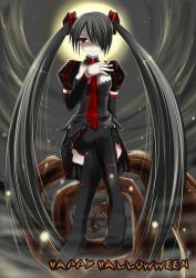 Rule 34 | detached, halloween, highres, long hair, necktie, red eyes, shirt, skirt, thighhighs, twintails, vocaloid