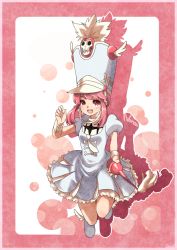 Rule 34 | 10s, 1girl, :d, bad id, bad pixiv id, character name, dress, hat, jakuzure nonon, kill la kill, open mouth, pink eyes, pink hair, puffy short sleeves, puffy sleeves, seeds328, shako cap, shoes, short sleeves, sidelocks, smile, solo, trigger (company), winged footwear, winged hat, wings