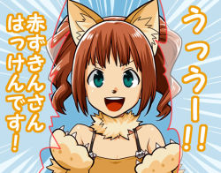 Rule 34 | 1girl, animal ears, animal nose, big bad wolf, big bad wolf (cosplay), brown hair, cosplay, furry, furry female, grimm&#039;s fairy tales, idolmaster, idolmaster (classic), little red riding hood, mori (unknown.), solo, takatsuki yayoi, translation request, wolf ears, wolf paws