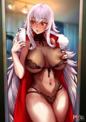 Rule 34 | azur lane, grabbing another&#039;s breast, breasts, foxyreine, graf zeppelin (azur lane), highres, huge breasts, navel, red eyes, see-through, swimsuit, white hair