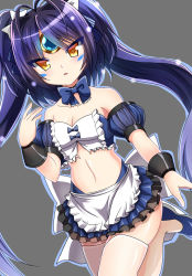 Rule 34 | 1girl, antenna hair, breasts, cleavage, elsword, eve (elsword), facial mark, hair intakes, highres, long hair, looking at viewer, maid, midriff, miniskirt, outline, skirt, solo, tagme, thighhighs, thighs, twintails, zetsuei (zetto)