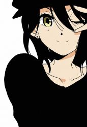 Rule 34 | 10s, 1girl, black hair, collarbone, hat, inaba himeko, kokoro connect, niporin, one eye closed, short hair, simple background, smile, solo, white background, wink, yellow eyes