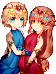 Rule 34 | 2girls, blonde hair, blue eyes, blush, brown hair, closed mouth, dragon poker, earrings, jewelry, long hair, looking at viewer, mofuaki, multiple girls, parted lips, short hair, smile, yellow eyes