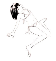 Rule 34 | 1girl, barefoot, feet, monochrome, original, sketch, soles, solo, swimsuit, toes, traditional media, yoshitomi akihito