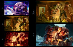 Rule 34 | 2boys, abs, alternate costume, alternate hair color, beard, bell, boots, braum (league of legends), child, chimney, christmas tree, concept art, crowgod, facial hair, gift, gloves, highres, holly, league of legends, moon, multiple boys, multiple views, poro (league of legends), sack, santa braum, sitting, sketch, standing, standing on one leg, thighhighs, wreath