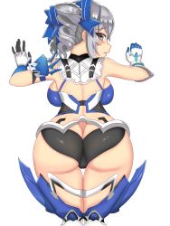 Rule 34 | 1girl, absurdres, armor, artist request, ass, backboob, bare shoulders, bikini, blush, breasts, bronya zaychik, butt crack, cameltoe, come hither, drill hair, from behind, gloves, grey eyes, hair ribbon, highres, honkai (series), honkai impact 3rd, huge ass, large breasts, long hair, looking at viewer, looking back, naughty face, parted lips, ribbon, shiny clothes, shiny skin, silver hair, smile, solo, swimsuit, thick thighs, thighhighs, thighs, transparent background, twin drills