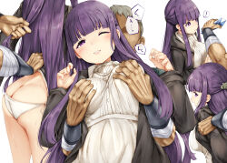 Rule 34 | 1boy, 1girl, ass, assisted exposure, breasts, butt crack, clothes lift, dress, dress lift, fern (sousou no frieren), grabbing, grabbing another&#039;s breast, grabbing from behind, hetero, hime cut, large breasts, long hair, panties, purple eyes, purple hair, sousou no frieren, sugiyuu, underwear