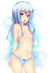 Rule 34 | 10s, 1girl, aqua hair, blue eyes, breasts, hair censor, hibiki (kancolle), highres, kantai collection, long hair, navel, panties, panties only, silver hair, small breasts, solo, suteba (grzjkbhgf), topless, underwear, underwear only