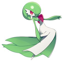 Rule 34 | 1girl, arm up, bob cut, colored skin, creatures (company), female focus, flat chest, full body, game freak, gardevoir, gen 3 pokemon, green hair, green skin, hair over one eye, looking at viewer, lotosu, multicolored skin, nintendo, outstretched arm, pokemon, pokemon (creature), red eyes, short hair, simple background, solo, two-tone skin, white background, white skin
