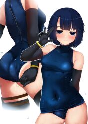 Rule 34 | 1girl, adjusting clothes, adjusting swimsuit, black gloves, black hair, black thighhighs, blush, bow, bracelet, breasts, character request, commission, covered navel, elbow gloves, gloves, highres, jewelry, kuro yanagi, multiple views, one-piece swimsuit, original, skeb commission, skin tight, skindentation, small breasts, solo, swimsuit, thigh strap, thighhighs, virtual youtuber, w, wet, wet clothes, wet swimsuit