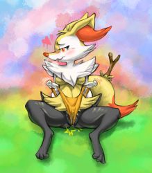 Rule 34 | 1girl, animal ears, animal hands, arms behind back, blush, braixen, breasts, creatures (company), disembodied limb, feet, female focus, fox ears, fox tail, full body, furry, furry female, game freak, gen 6 pokemon, half-closed eyes, heart, kaboozey, medium breasts, nintendo, no nipples, open mouth, orange panties, panties, partially visible vulva, pokemon, pokemon (creature), pokemon xy, pussy juice, rainbow background, simple background, sitting, smile, solo, spread legs, steam, stick, tail, teeth, topless, underwear, wavy mouth, wedgie, wet, wet clothes, wet panties, yellow eyes