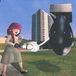 Rule 34 | 1girl, :d, = =, absurdres, apartment, blue sky, blunt bangs, blush, bocchi the rock!, bomb, braid, clear sky, commentary, dress, drunk, english commentary, explosive, full body, gameplay mechanics, garry&#039;s mod, gm construct (garry&#039;s mod), grass, gravity gun, green dress, highres, hiroi kikuri, holding, holding weapon, iesonatana, long hair, nose blush, nuclear weapon, open mouth, outdoors, purple hair, sandals, sharp teeth, sky, smile, solo, standing, strap slip, teeth, upper teeth only, weapon